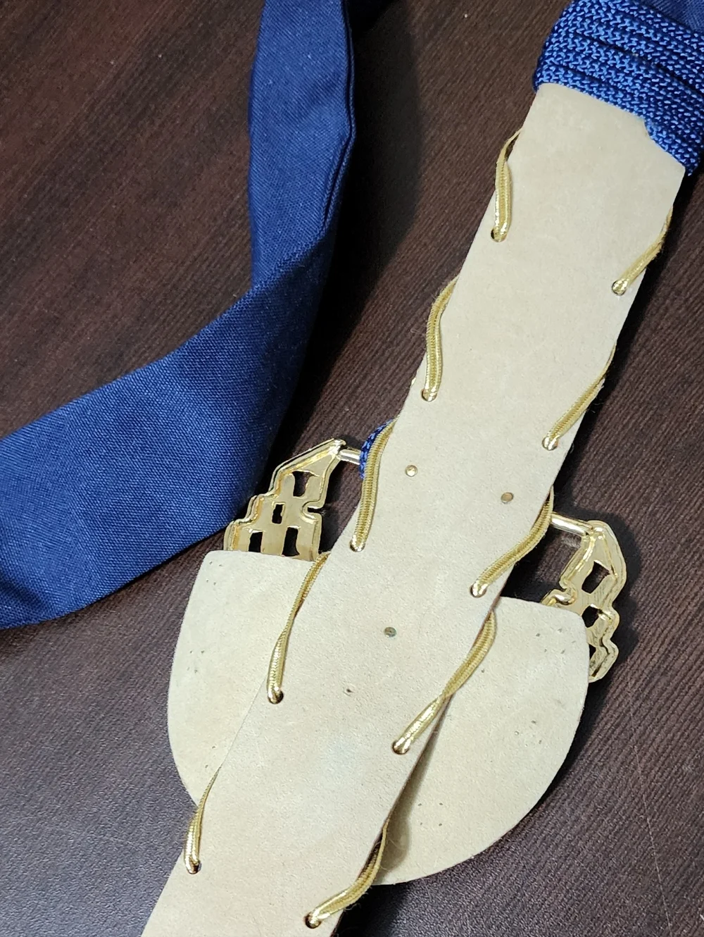 Vintage 80s Statement Belt Rope Leather Mix Gold Hardware Nautical Style